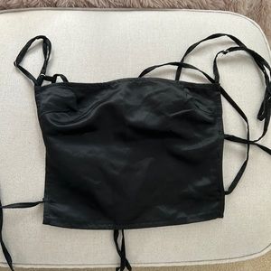 Pretty Little Thing front strapped top, black, size 4